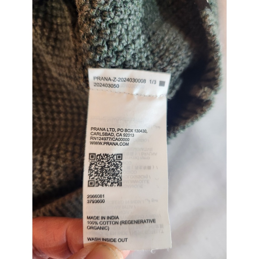 Prana Mens Organic Cotton Henley Hoodie Sweater Grey Green Textured Knit Size M - Picture 9 of 10